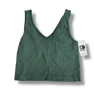 Buckle Womens XS Small Green Solid Metallic Stretch Ribbed Brami Cropped Top NWT